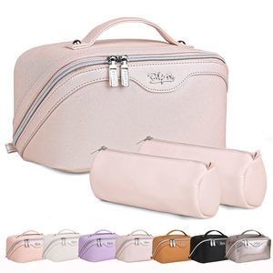 Travel Makeup Bags For Women: Vegan Leather Cosmetic Bag Set Of 3 - Large🐟